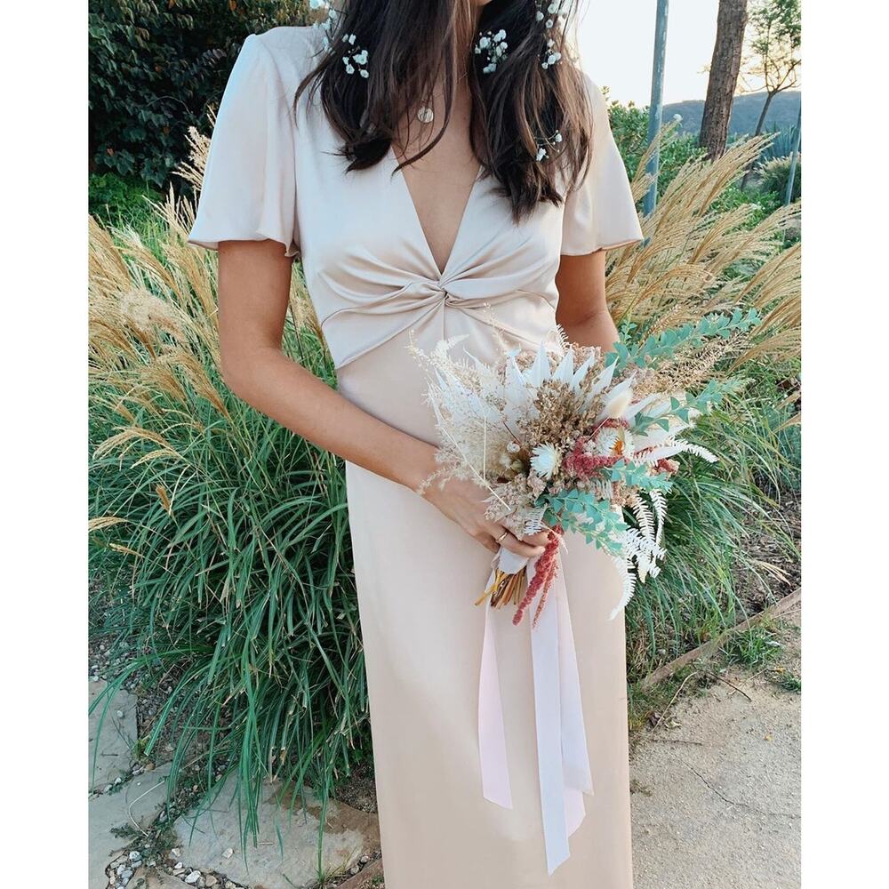 Show Me Your Mumu Rome Twist Gown Champagne Luxe Satin XS NWT